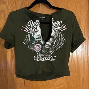 Fashion Nova Olive Graphic Crop Top